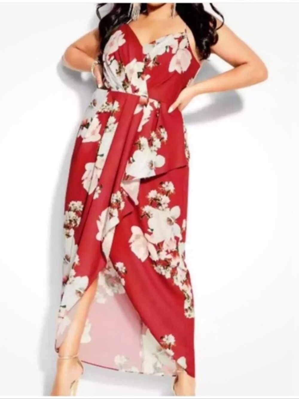 City Chic Plus Size Red Floral Wrap Maxi Lotus  Dress Women Size L/20 NEW